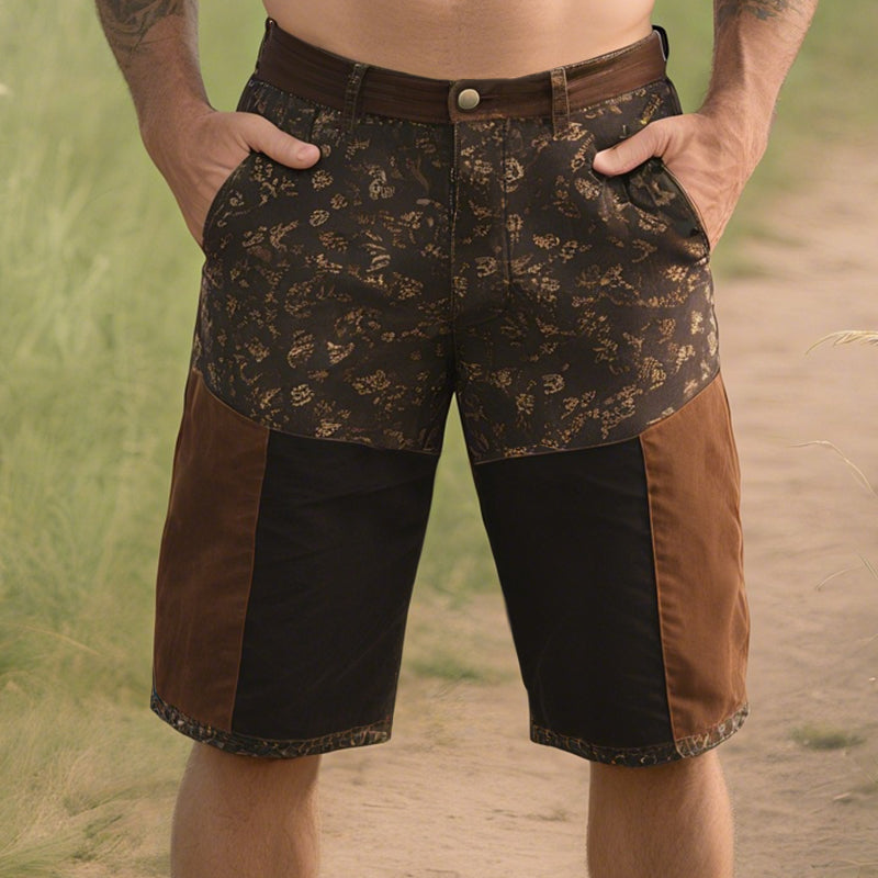 Men's Retro Western Cowboy Style Ranch Classic Printed Stitching Denim Shorts MTA1310E7TO