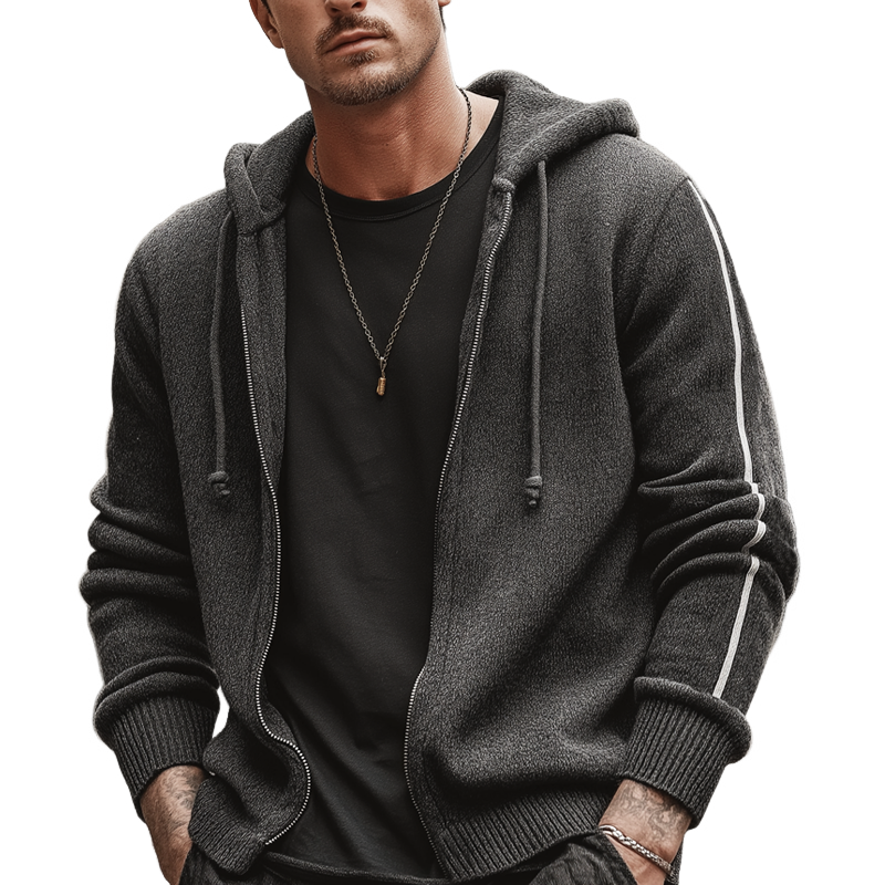 Men's Urban Casual Striped Knitted Hooded Cardigan MTA0815L6U