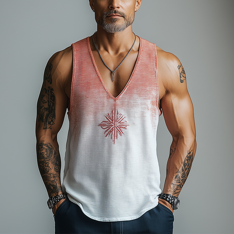 Men's Summer Fashion Gradient Print Waffle Tank Top MTA2677F3P