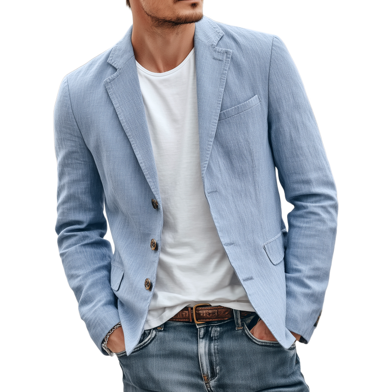 Men's Casual Solid Color Breathable Linen Notch Lapel Single-breasted Slim-fit Blazer MTA1724G5M