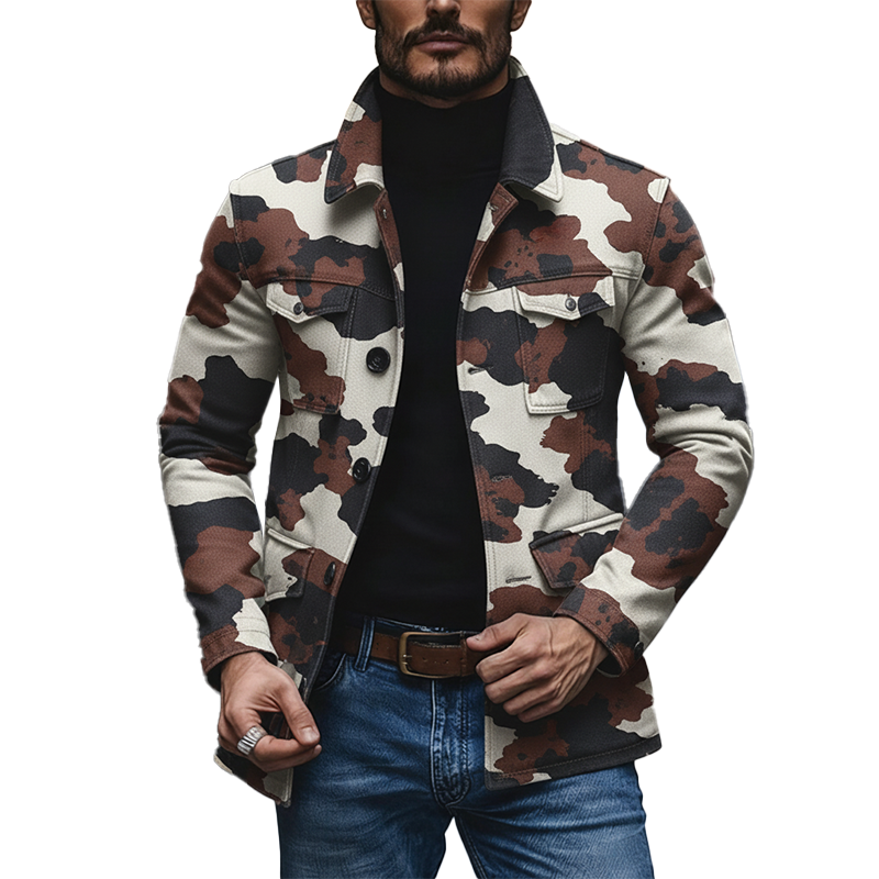 Men's Retro Cow Print Twill Cotton Jacket MTA1038K3P