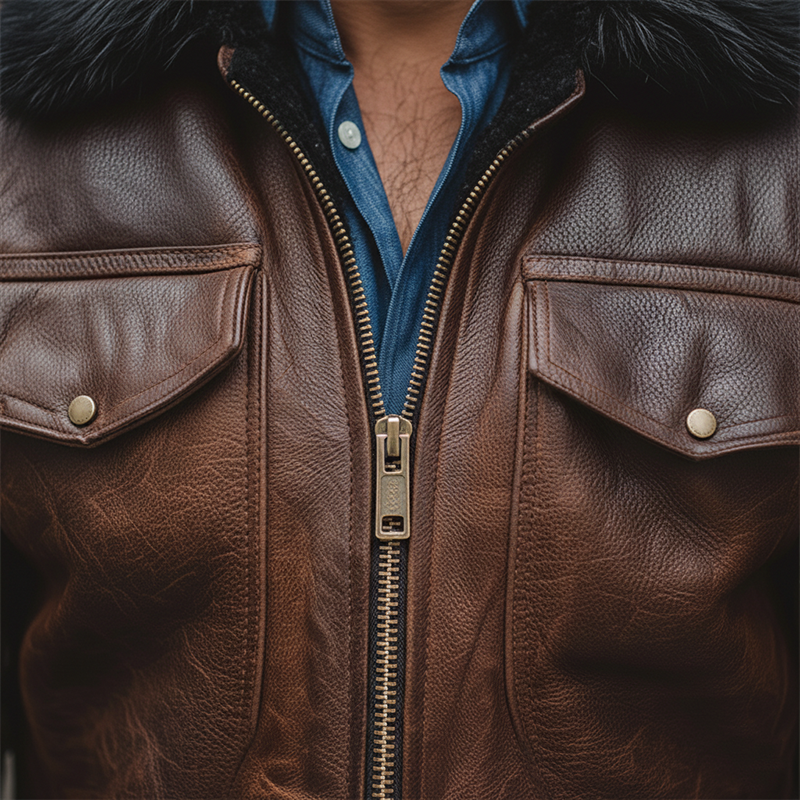 Men's Winter Retro Faux Leather Faux Fur Collar Zipper Jacket MTA2660K1P