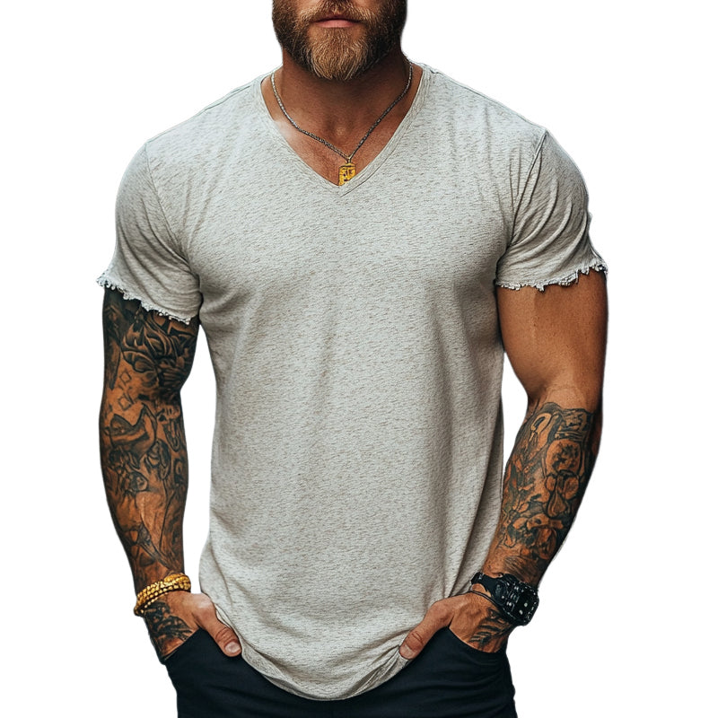 Men's Casual Loose V-Neck Blended Short-Sleeved T-Shirt MTA0864E0X