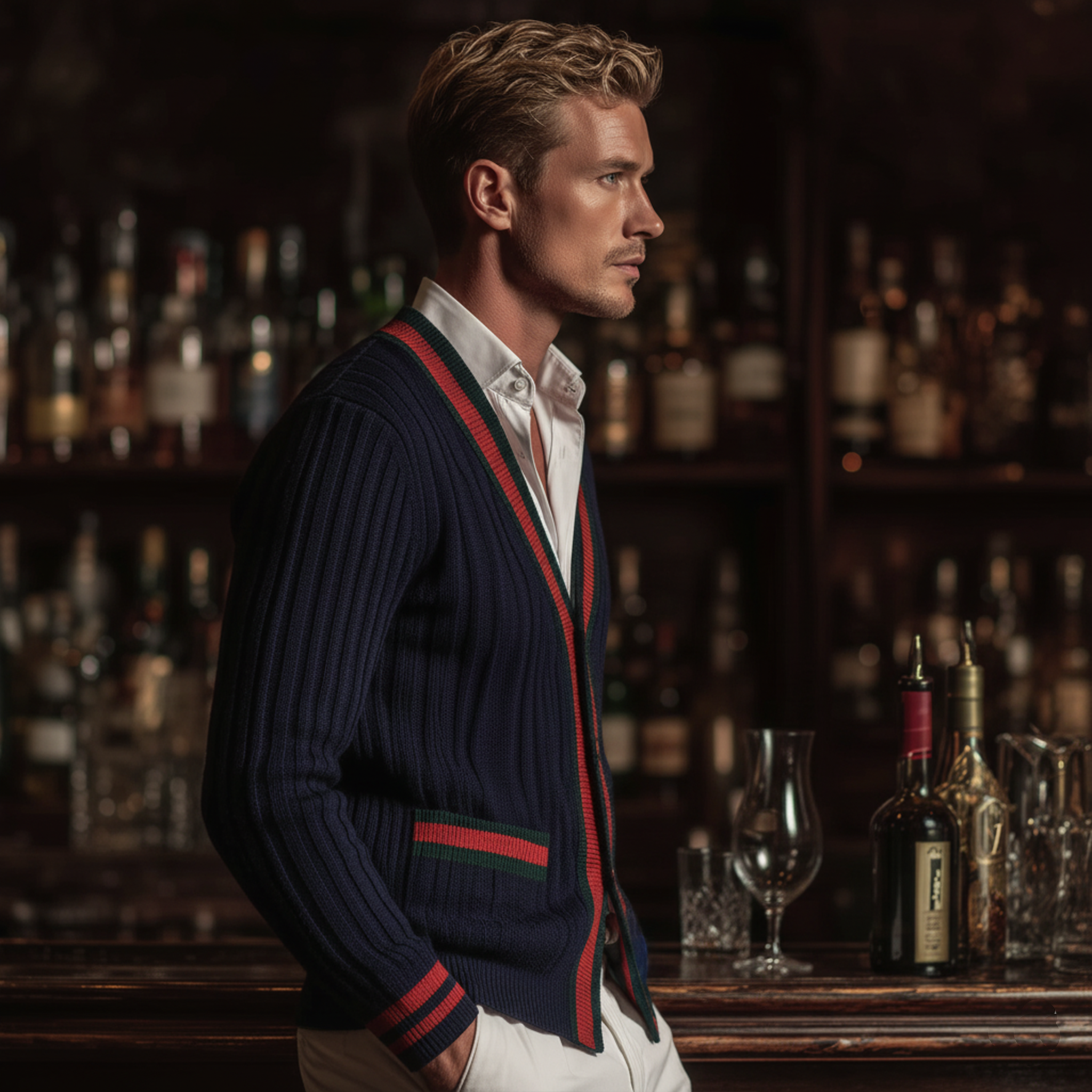 Men's Classic Casual Contrast Color Patchwork Pockets Slim Fit Knitted Cardigan MTA2954I8K