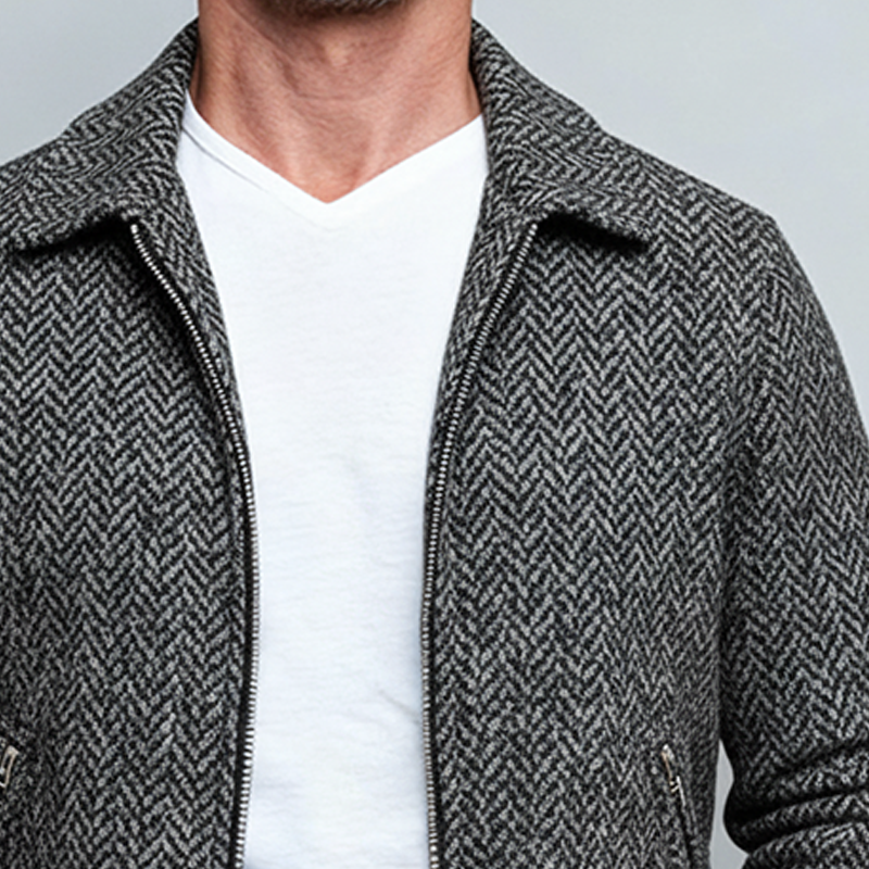 Men's Casual Blended Herringbone Lapel Zipper Jacket MTA2449K1X