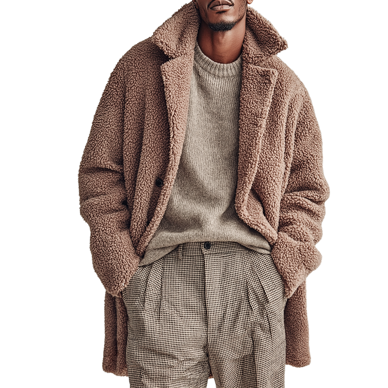 Men's Retro Casual Polar Fleece Warm Mid-Length Button Coat MTA2402J4TO