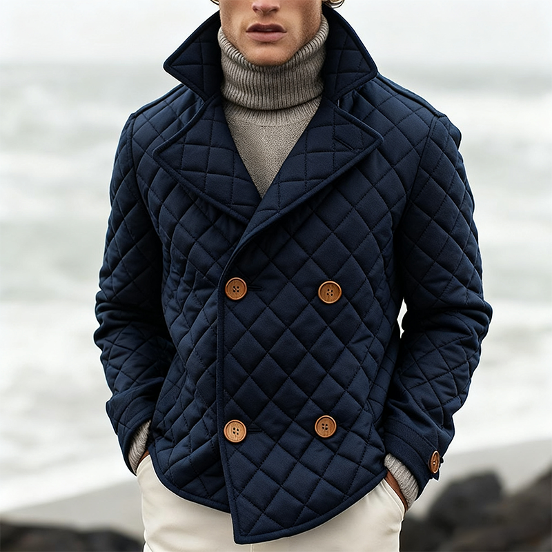 Men's Vintage Casual Diamond Cotton Lapel Double Breasted Jacket MTA1590J8TO