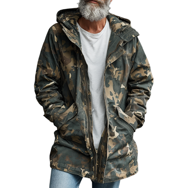 Men's Camouflage Hooded Mid-length Casual Coat MTA1359H7Z