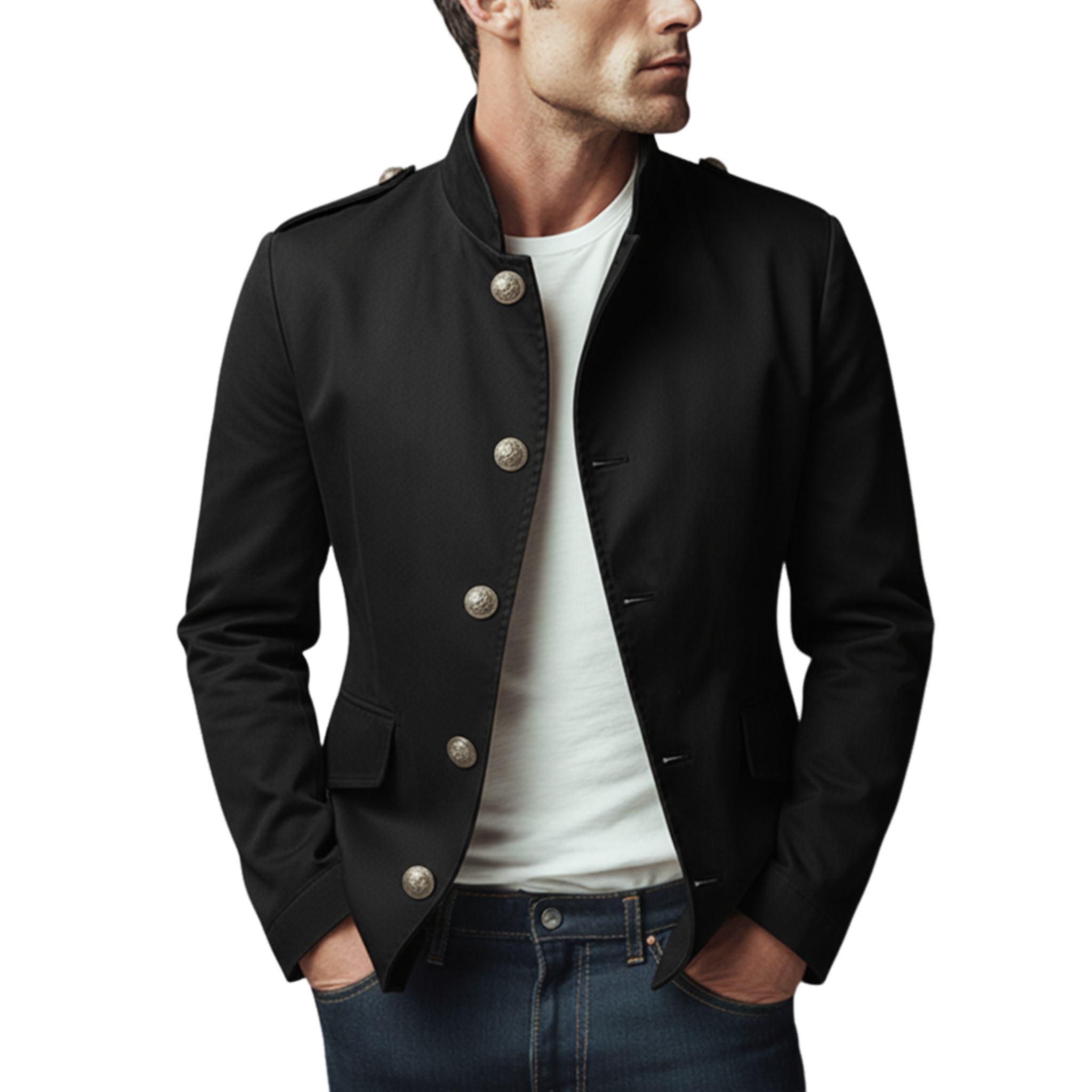 Men's Classic Stand Collar Cotton Blend Single Breasted Slim Fit Jacket MTA2453J7K