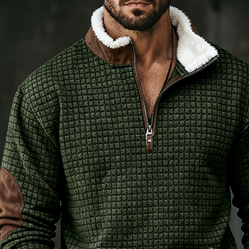 Men's Retro Casual Splicing Plush Stand Collar Long Sleeve Sweatshirt MTA2404J2TO