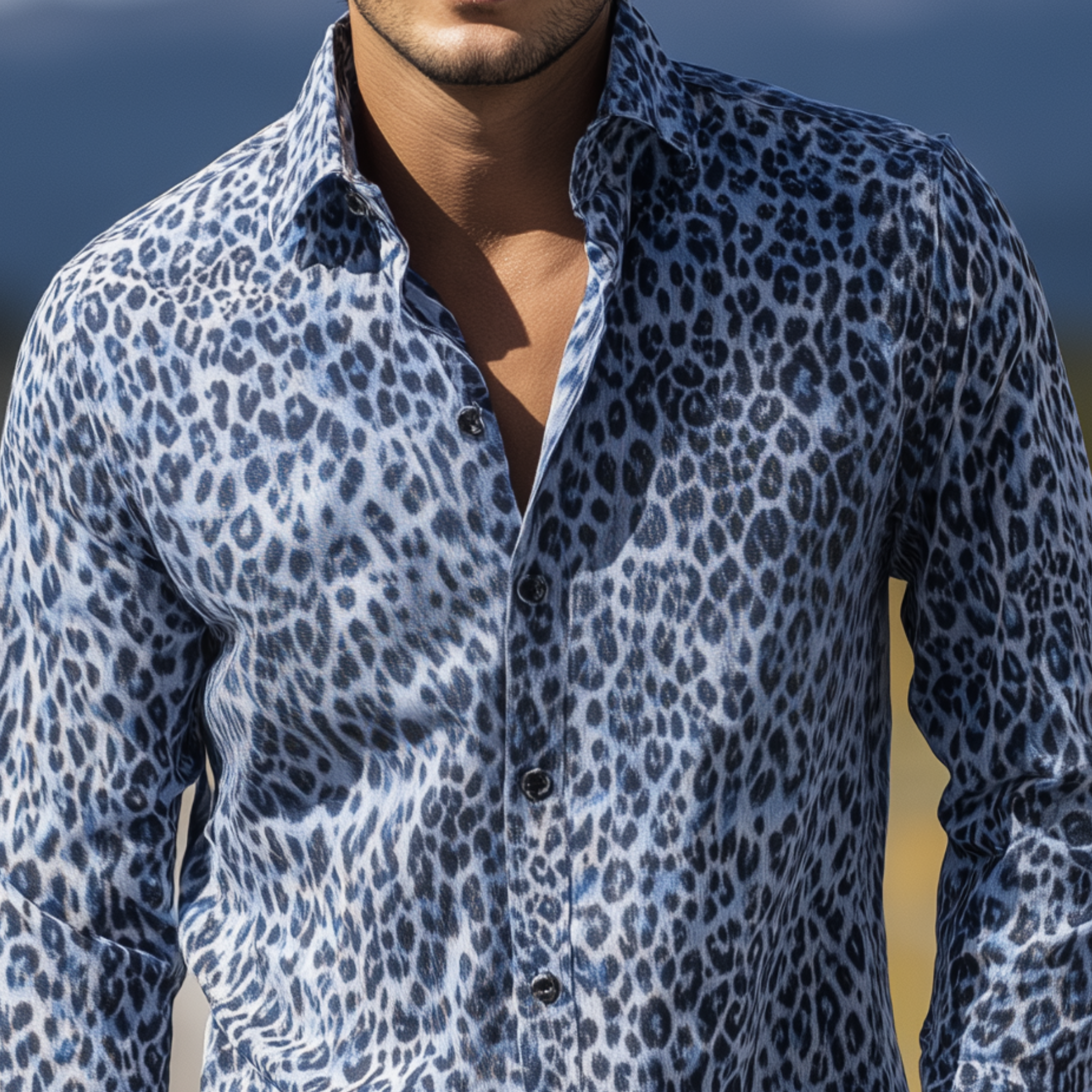 Men's Classic Casual Leopard Print Cotton Blend Slim Fit Long Sleeve Shirt MTA0766H5K