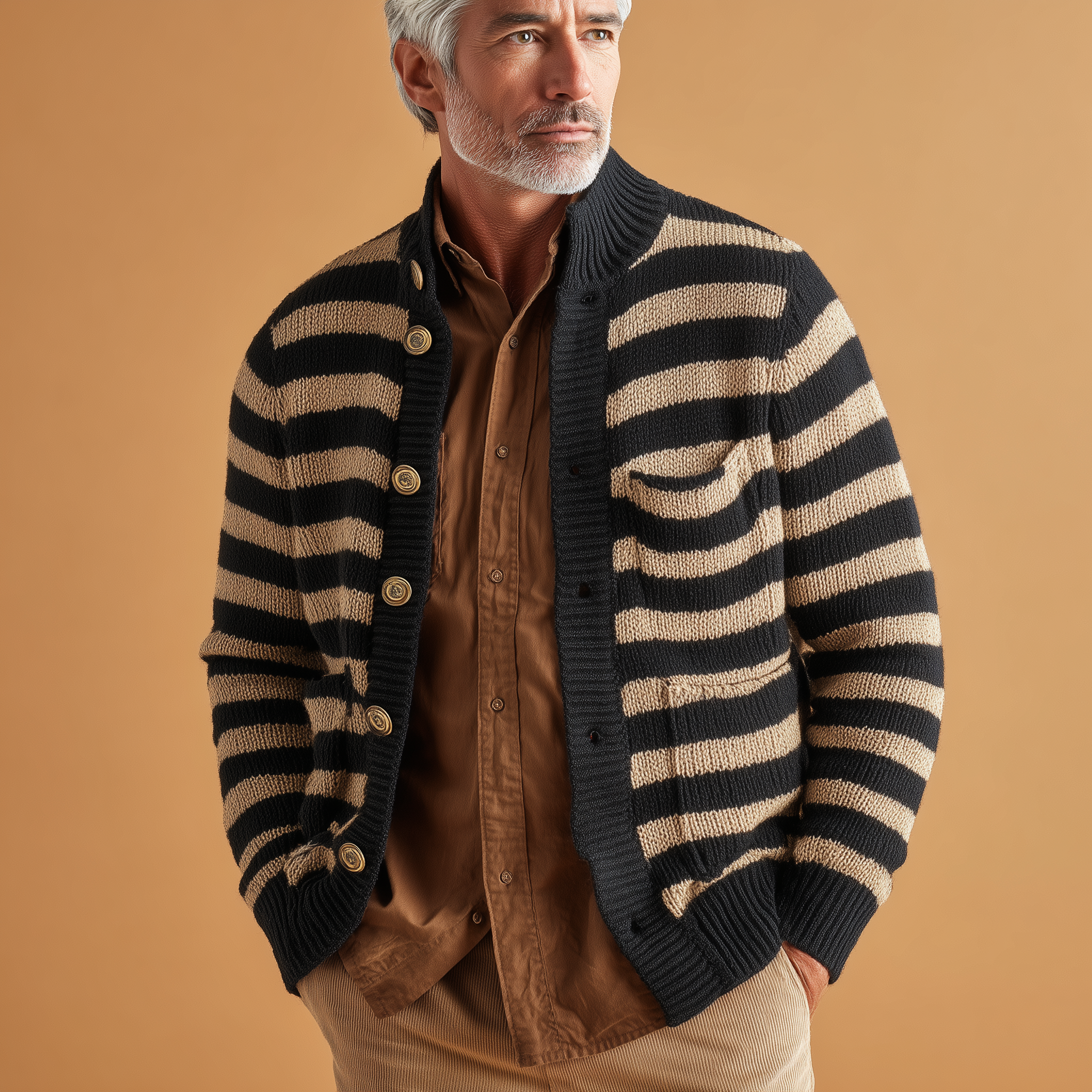 Men's Winter Fashion Striped Knitted Cardigan MTA0182I5P