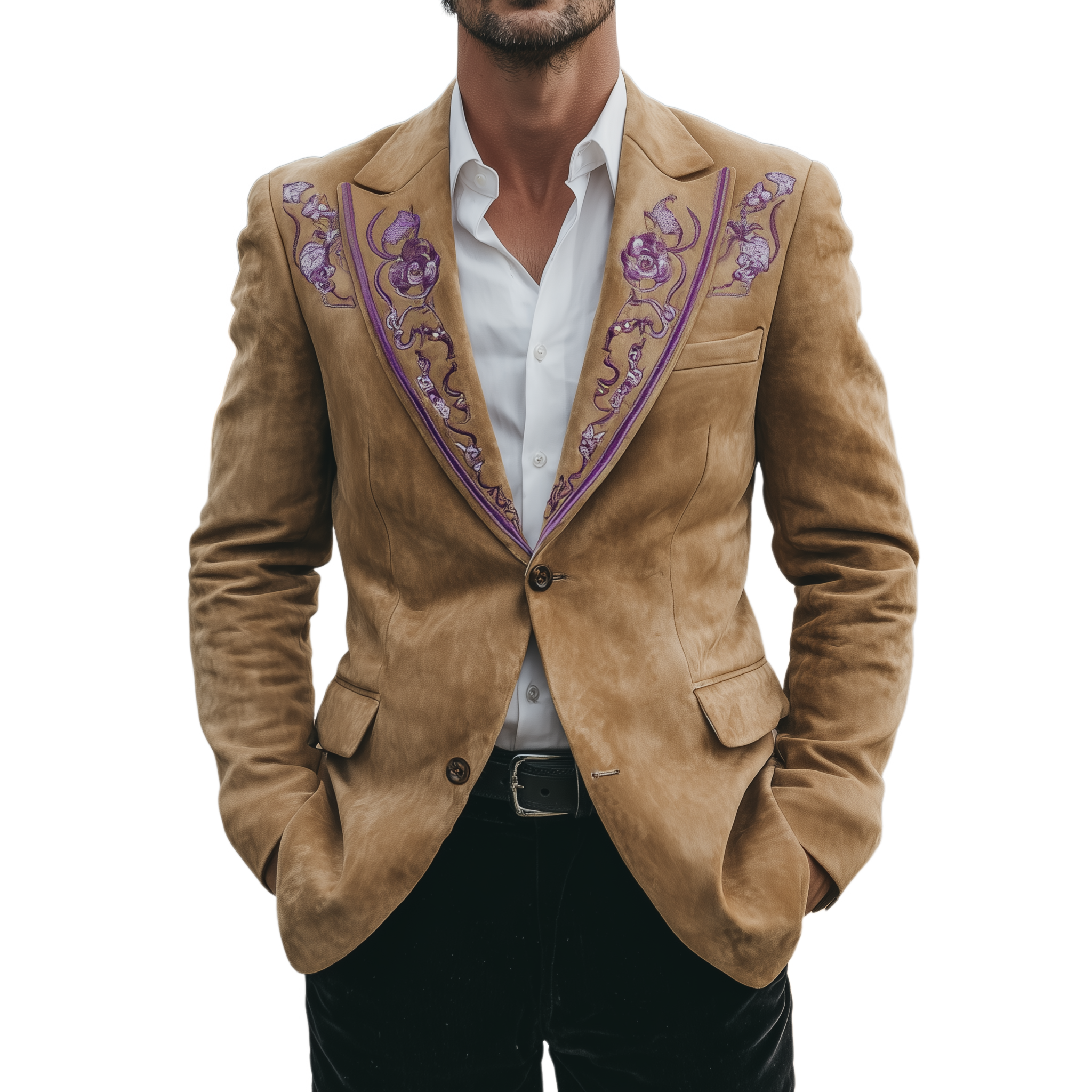Men's Classic Retro Western Style Embroidered Suede Single-breasted Blazer MTA2870H8K