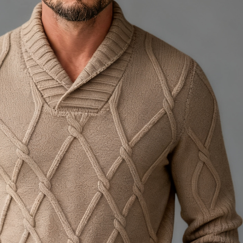 Men's Solid Color Diamond Check Turtleneck Knitted Sweater MTA2495J4X