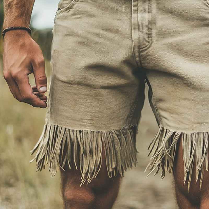 Men's Western Style Denim Fringe Shorts MTA0955E3U