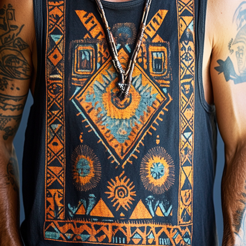 Men's Retro Casual Ethnic Style Geometric Print Round Neck Tank Top 25678966TO