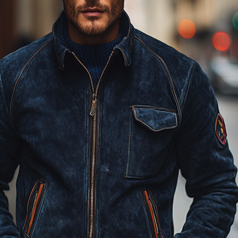 Men's Vintage Slim Fit Faux Suede Lapel Zip-Up Jacket MTA1390I3X