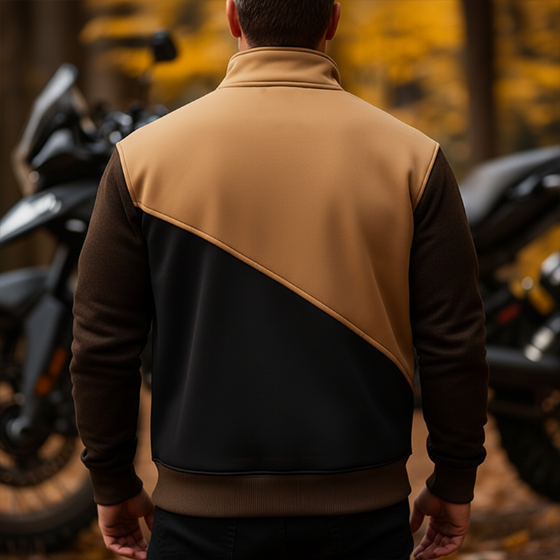 Men's Winter Retro Color-block Patchwork Half-zip Warm Sweatshirt MTA2917J8P