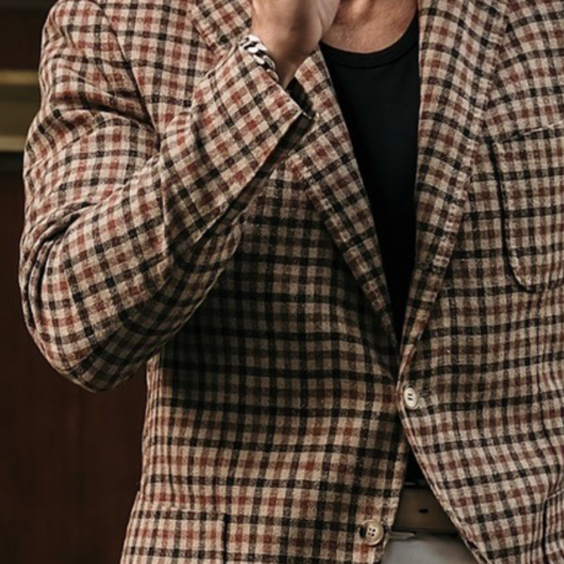 Men's Vintage Casual Check Button Blazer MTA1537J9TO