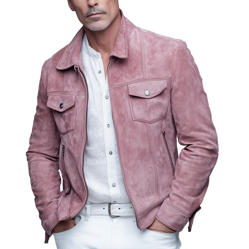 Men's Pink Faux Suede Vintage Casual Jacket MTA2787H7P