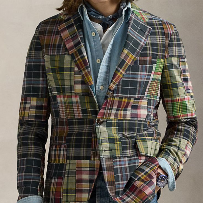 Men's Fashion Spring Casual Retro Plaid Print Slim Fit Blazer 47084473K