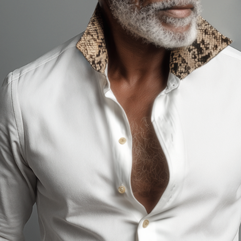 Men's Retro Casual Snakeskin Pattern Lapel Long Sleeve Shirt MTA0549I5TO