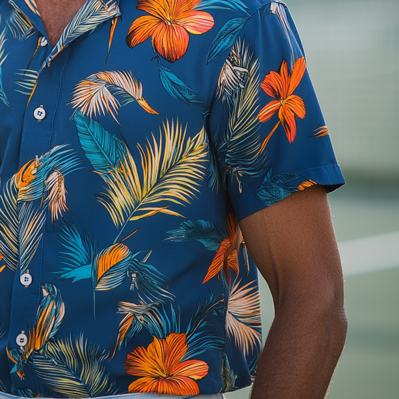 Men's Summer Fashion Polyester Blended Printed Short Sleeve Shirt MTA1058F3P
