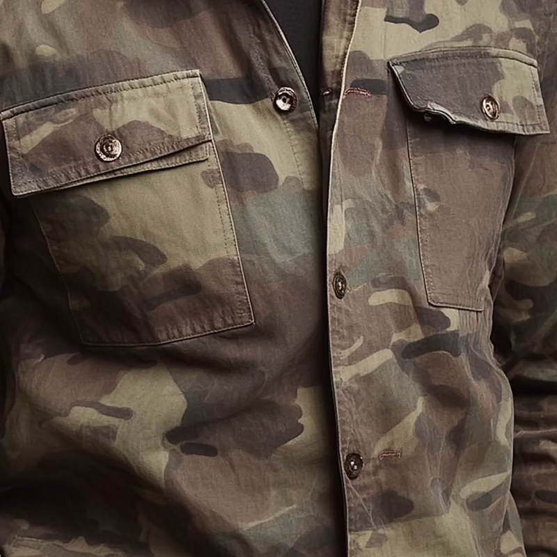 Men's Vintage Washed Camouflage Stand Collar Jacket MTA1435H5P