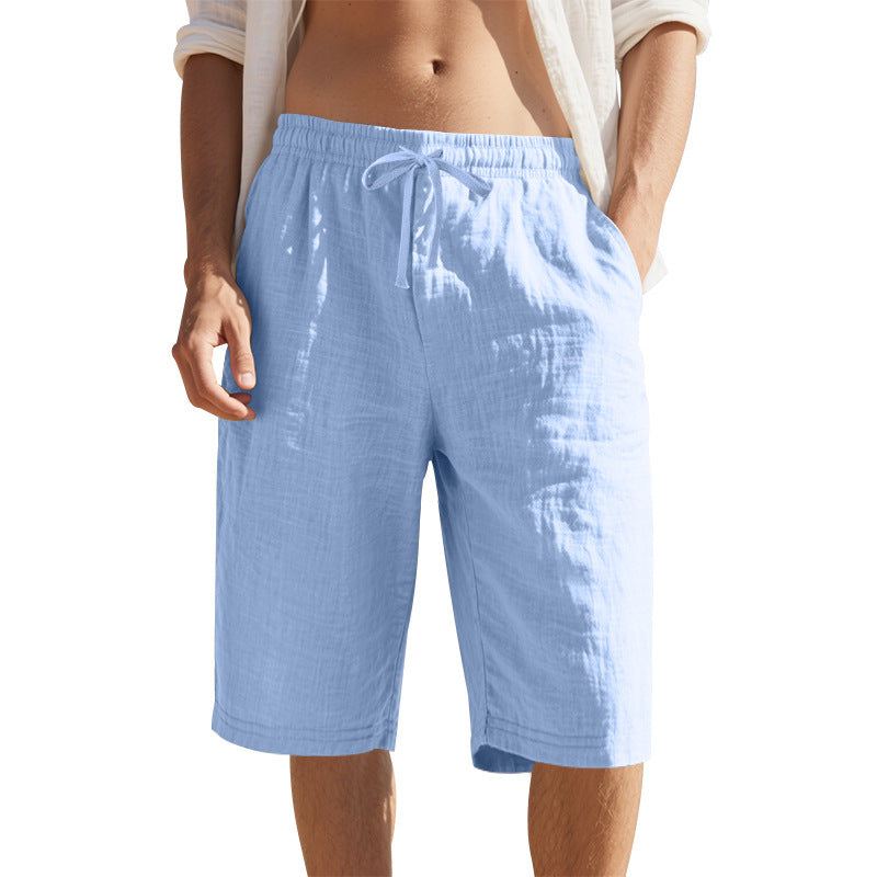 Men's Casual Breathable Cotton Linen Elastic Waist Loose Shorts MTA2981D6M