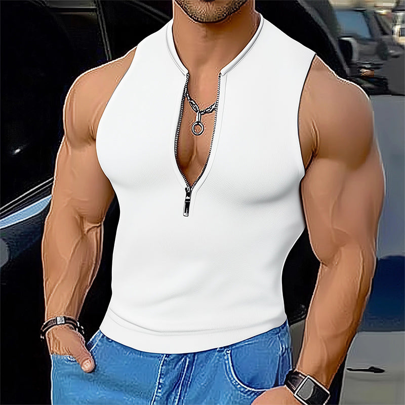 Men's Summer Basic Elastic Zipper Sports Tank Top MTA0911E1U