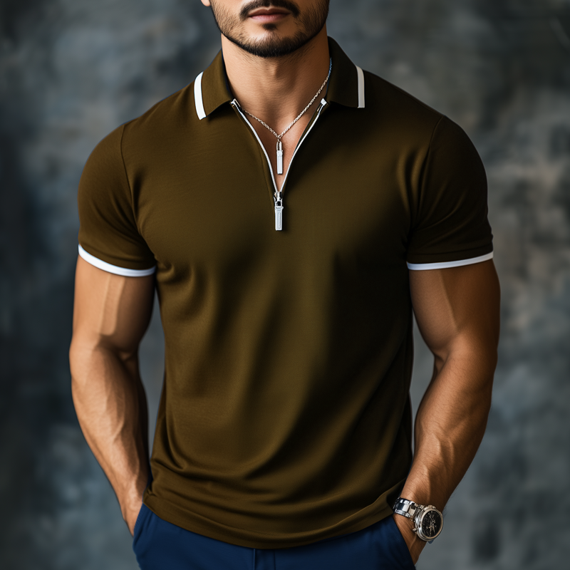 Men's Summer Business Cotton Zipper Polo Shirt MTA0140H8U