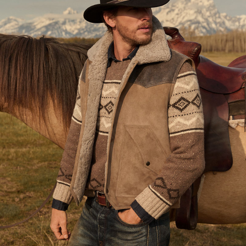 Men's Winter Retro Faux Suede Patchwork Fleece Lining Vest MTA0542K7P