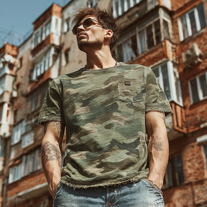 Men's Camouflage Print Brushed Short Sleeve Crew Neck T-Shirt MTA1984F7X