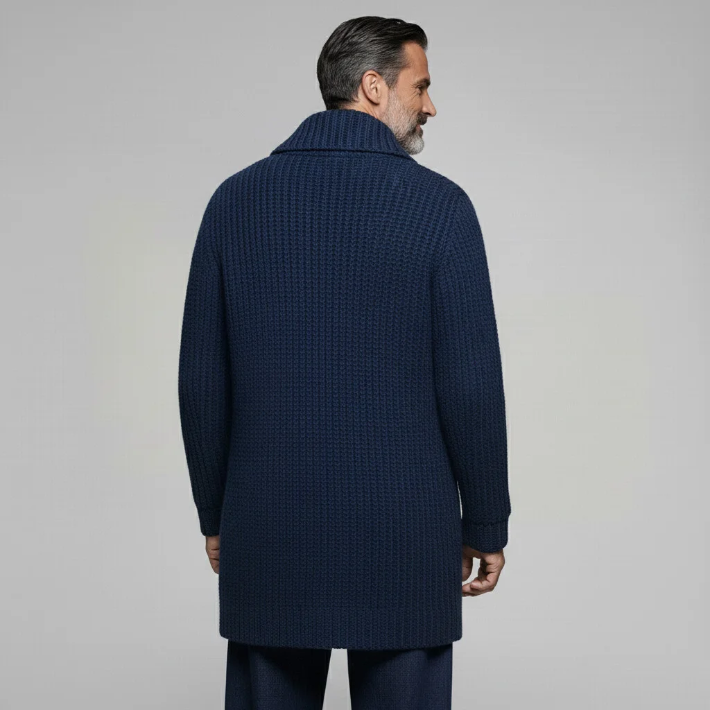 Men's Classic Casual Lapel Double-breasted Long-leg To Thigh Knit Cardigan MTA1943I2K