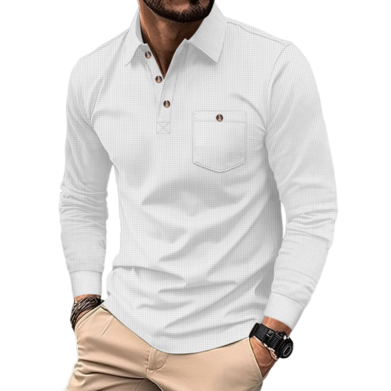 Men's Solid Color Waffle Long Sleeve Polo Shirt MTA2464G1X