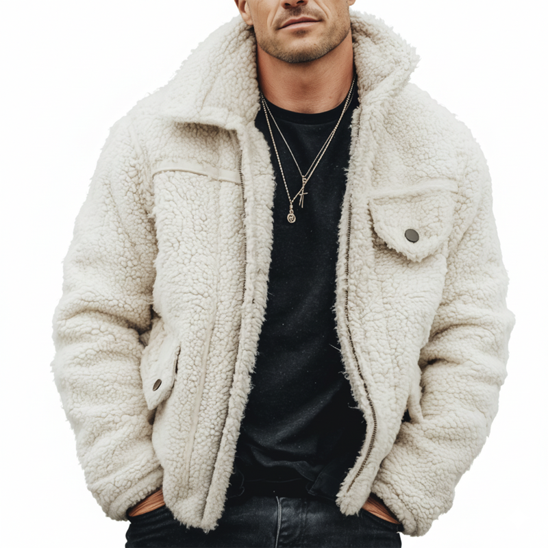 Men's Urban White Warm Fleece Zip-Up Jacket MTA1340K3U