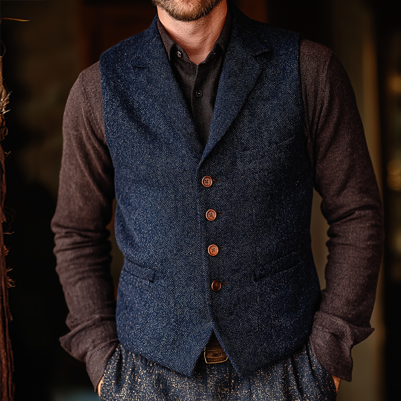 Men's Retro Casual Herringbone Lapel Vest MTA2805H2TO
