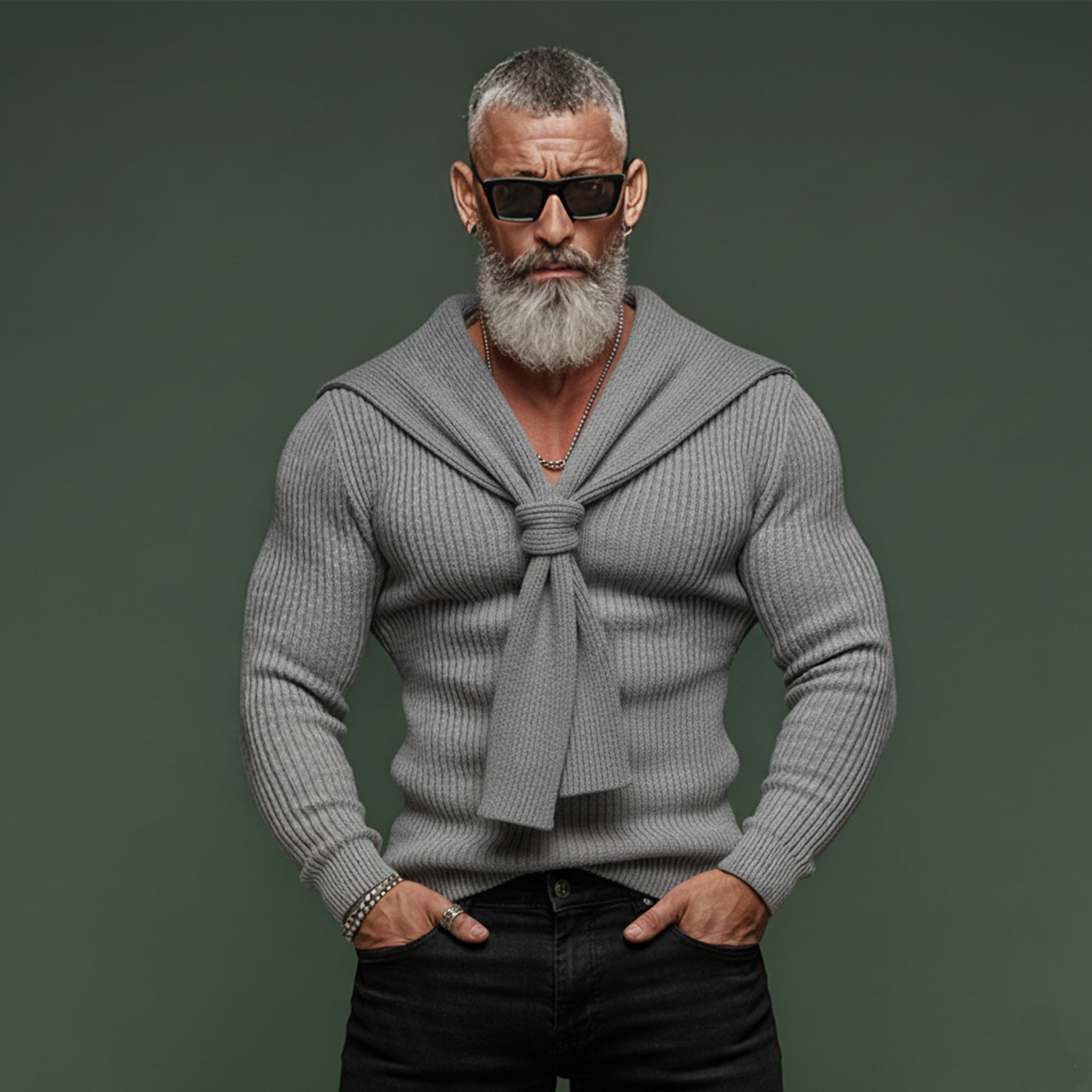 Men's Classic Casual V-neck Slim Fit Sweater (includes Knitted Shawl) MTA1112K1K