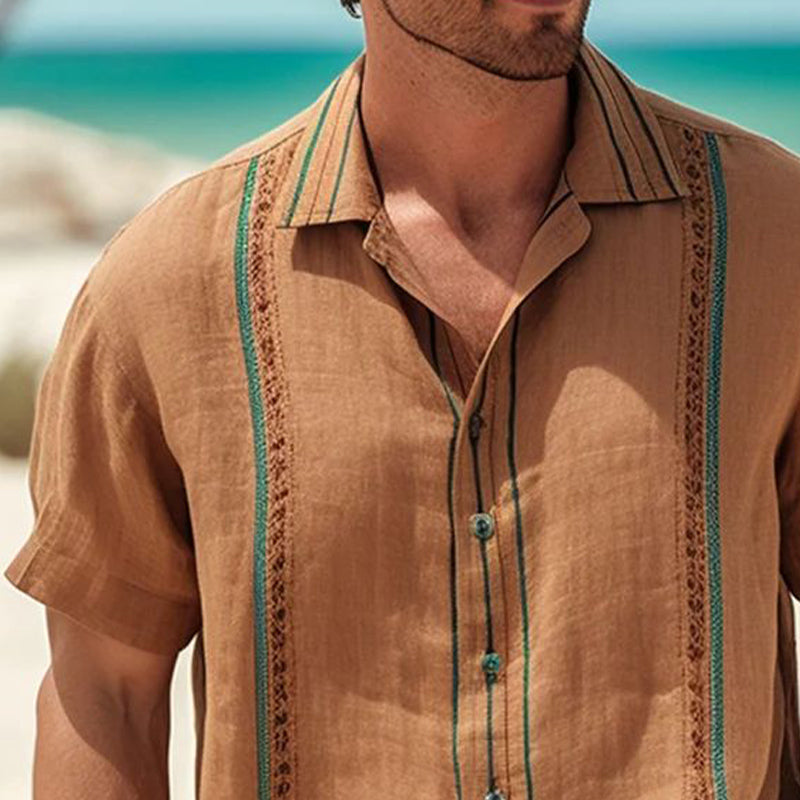 Men's Summer Vintage Embroidered Short Sleeve Shirt MTA0622E1U