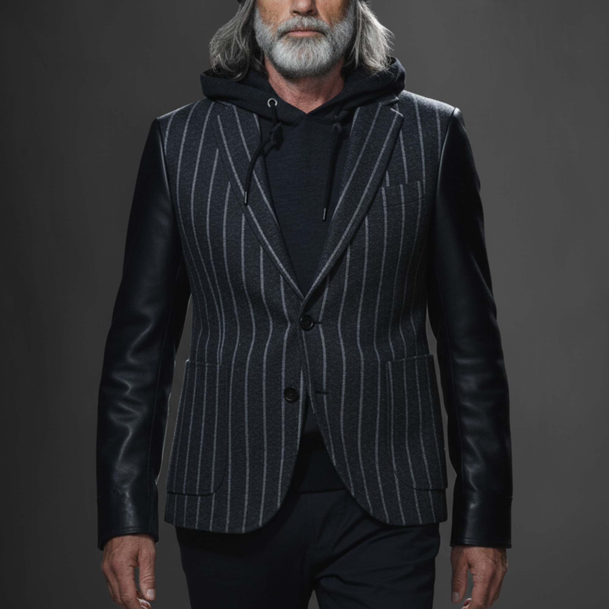 Men's Classic Retro Sleeves Stitching PU Leather Single-breasted Faux Woolen Blazer MTA2803I8K