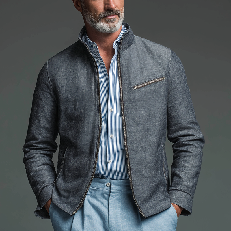Men's Slub Linen Zip-Up Long Sleeve Jacket MTA1864H2P