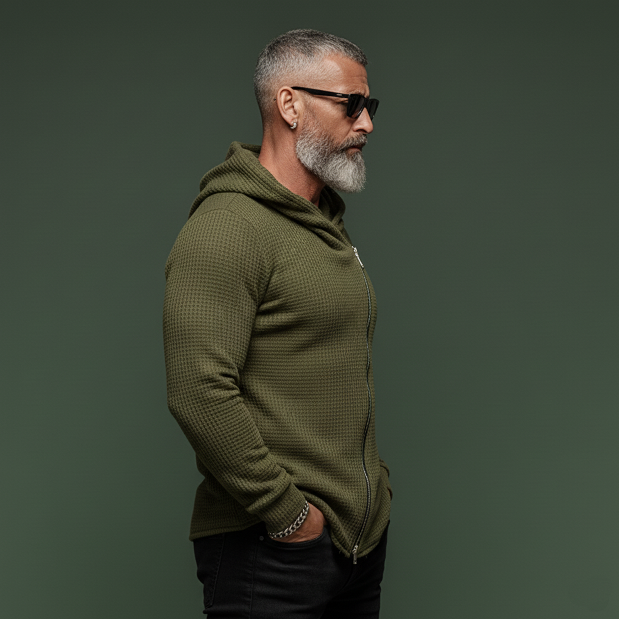 Men's Classic Casual Waffle-knit Zip-up Hooded Lightweight Jacket MTA1582L6K