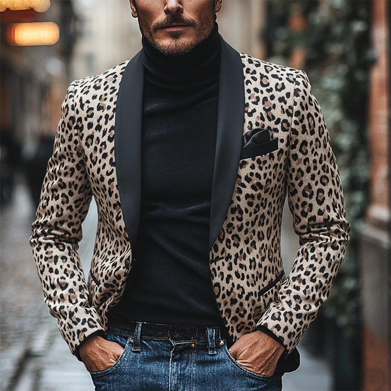 Men's Vintage Leopard Print Contrast Blazer MTA2660I2X