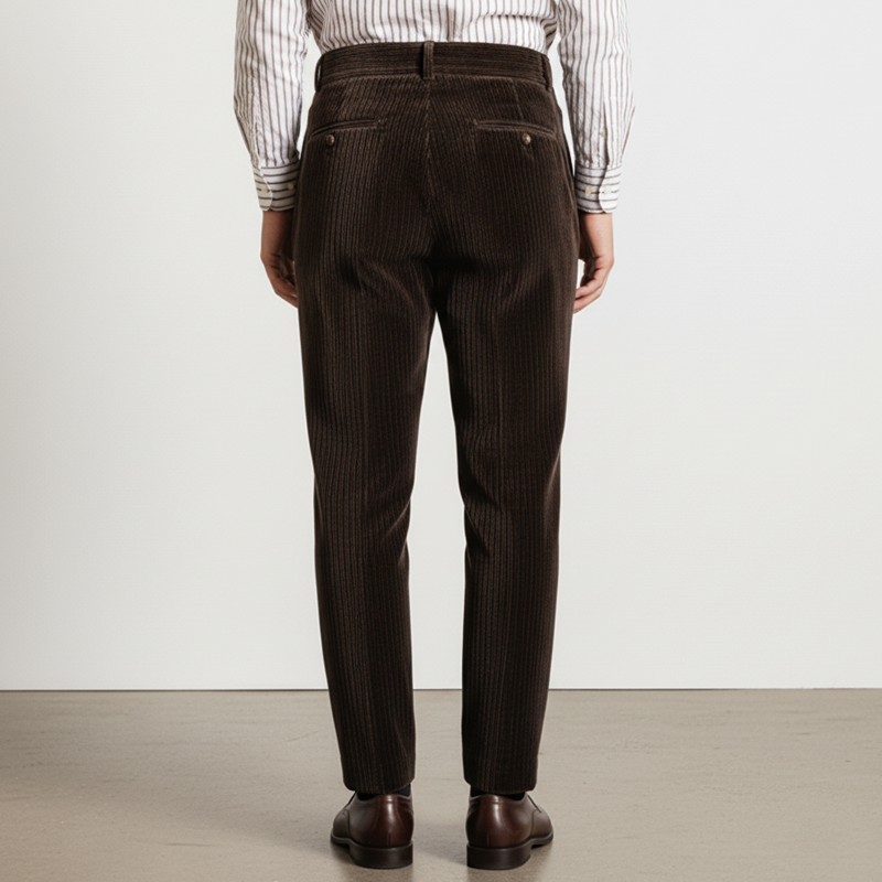 Men's Business Dark Brown Corduroy Slim-fit Pants MTA1727K5U