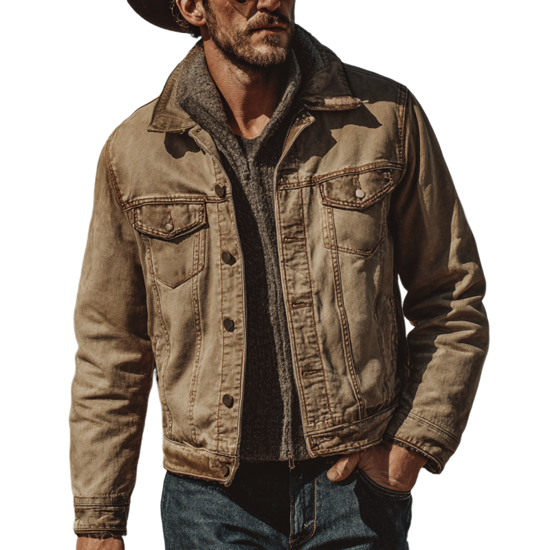 Men's Vintage Western Style Lapel Denim Jacket MTA0570H8X