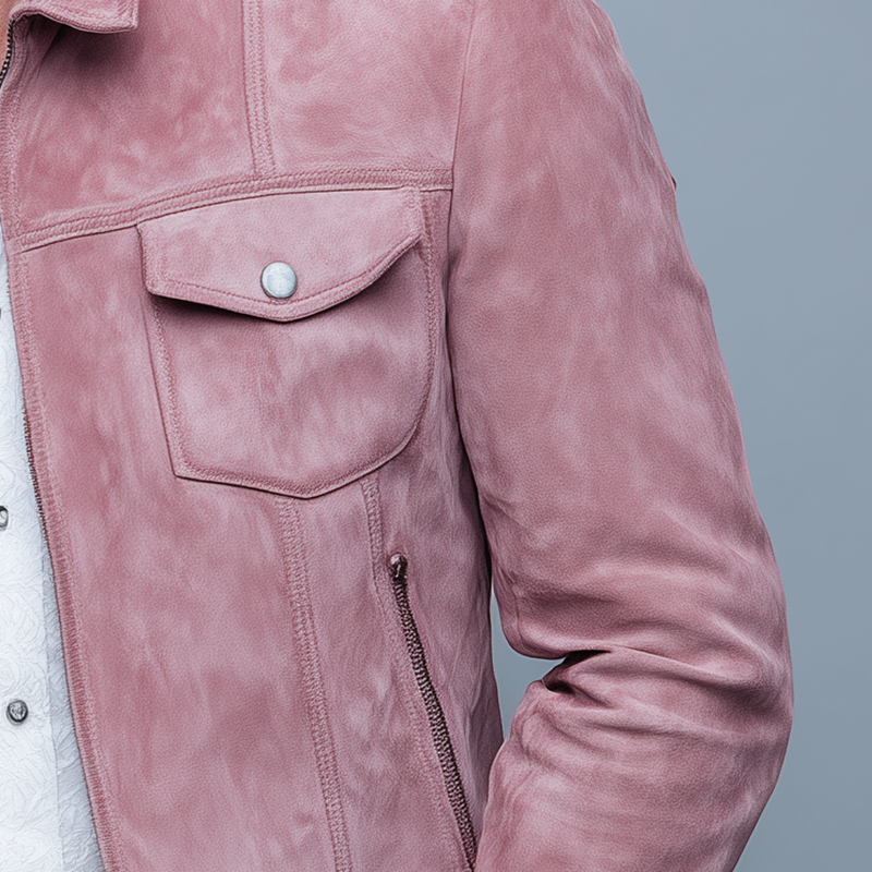Men's Pink Faux Suede Vintage Casual Jacket MTA2787H7P