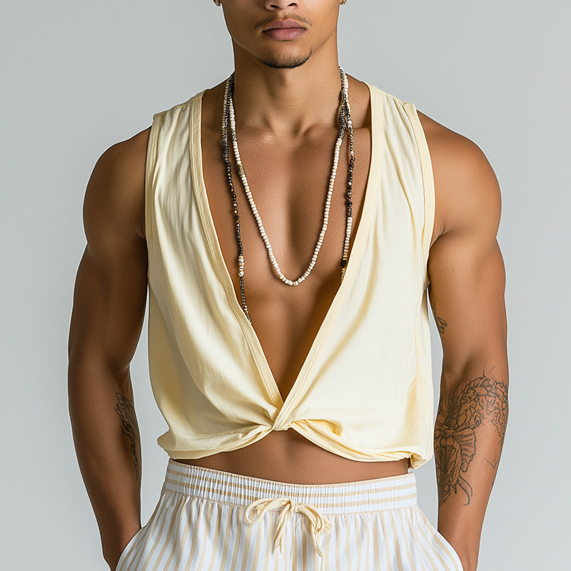 Men's Summer Fashion Simple Cotton And Linen Tank Top MTA1585E3P