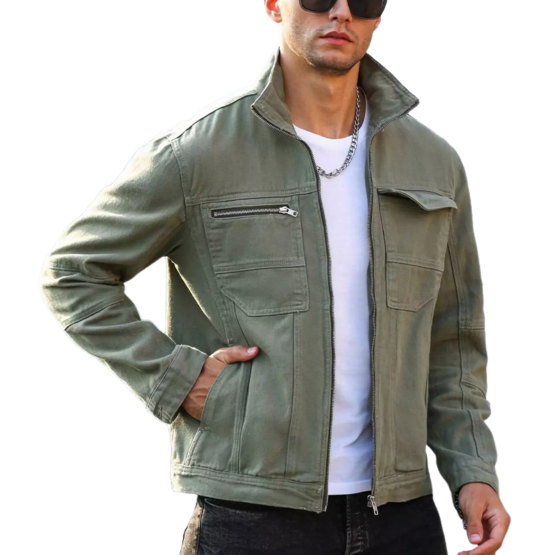 Men's Vintage Green Zipper Denim Jacket 07808992U