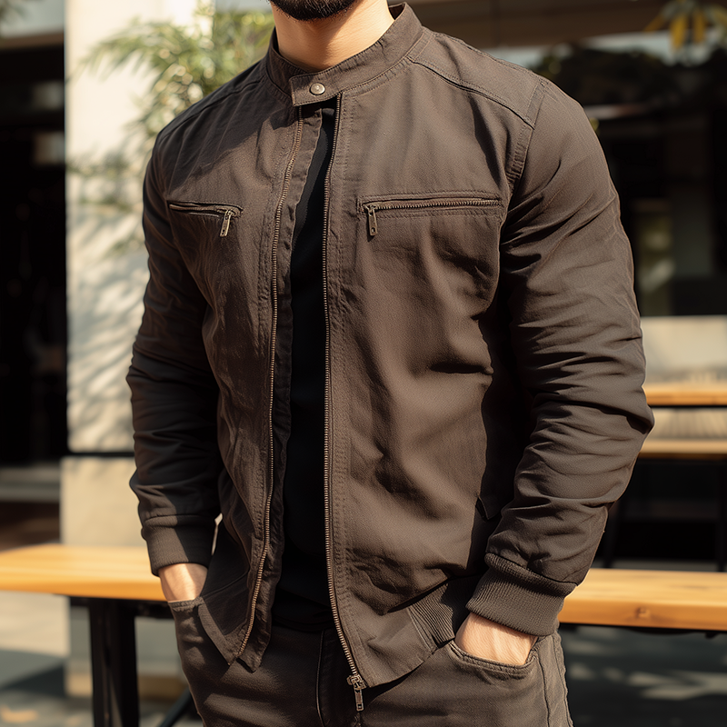 Men's Vintage Casual Cotton Washed Zipper Stand Collar Jacket MTA2921H5TO