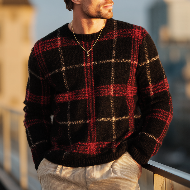 Men's Classic Plaid Crew Neck Casual Sweater MTA1041J5U